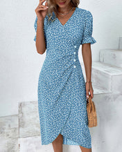 Load image into Gallery viewer, Floral print button short sleeve dress