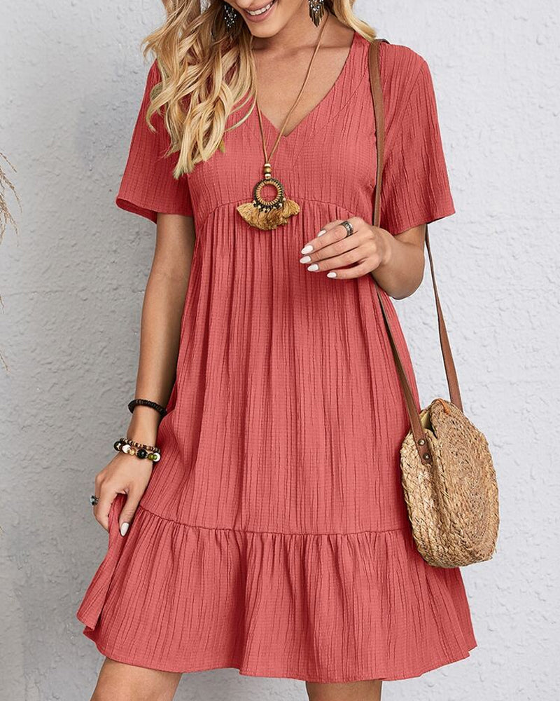 Solid Color Dress with Short Sleeves