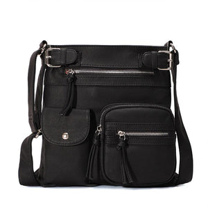Multi-Pocket Soft PU Crossbody Bag