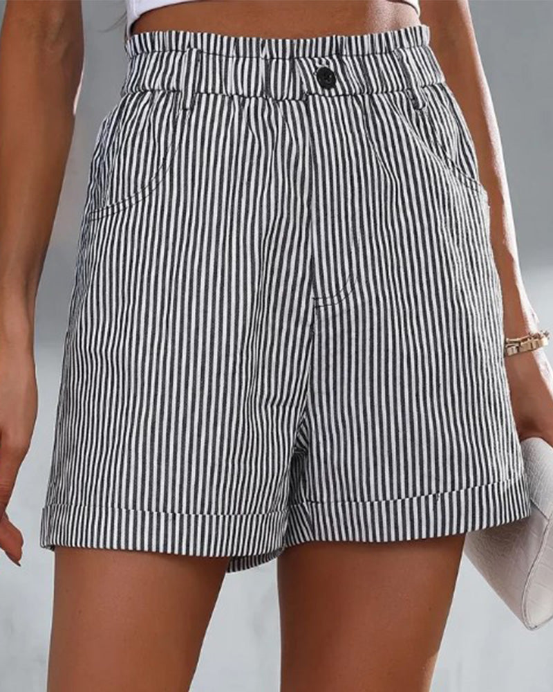 High Waist Stripe Print Shorts