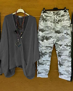Fashion casual camouflage print two-piece set
