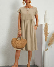 Load image into Gallery viewer, Round neck loose cotton and linen dress