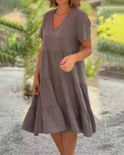 Load image into Gallery viewer, Cotton linen v-neck solid color dress