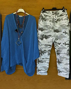 Fashion casual camouflage print two-piece set