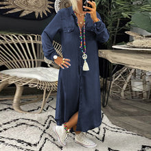 Load image into Gallery viewer, Women&#39;s Solid Color Long Sleeve Casual Denim Dress