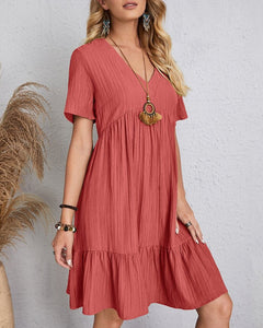 Solid Color Dress with Short Sleeves