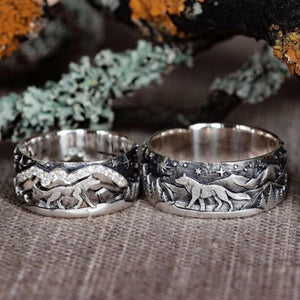 Wolf and She-wolf Paired Rings