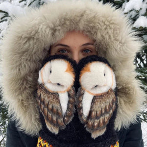 Hand Knitted Wool Nordic Mittens With Owls
