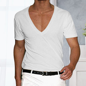 Men's Basic Deep V-Neck Cotton Short Sleeve T-Shirt