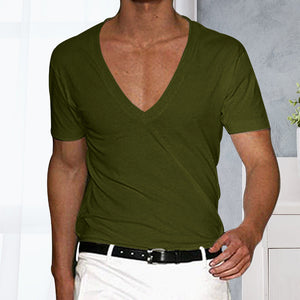 Men's Basic Deep V-Neck Cotton Short Sleeve T-Shirt