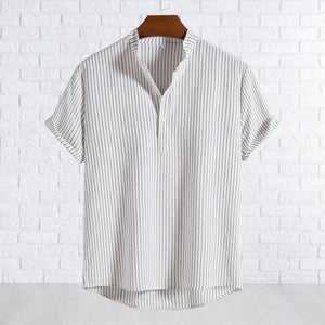 Striped Stand Collar Short Sleeve Shirt