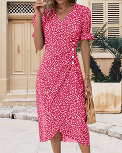 Floral print button short sleeve dress