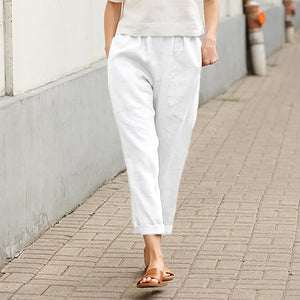 Plain Cotton Linen Casual Pants for Women