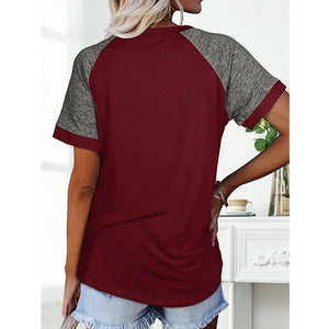 Loose Round Neck Raglan Sleeve Contrast T-shirt