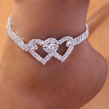 Load image into Gallery viewer, Fashion Rhinestone Double Heart Anklet
