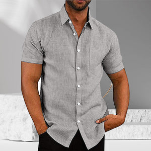 Men's Solid Color Linen Short Sleeve Button Down Shirt
