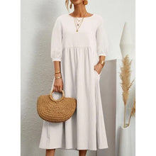 Load image into Gallery viewer, Solid Color Lantern Sleeve Loose Cotton Linen Dress