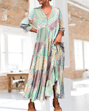 Load image into Gallery viewer, Color Block Print Dress with 3/4 Sleeves
