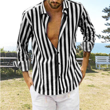 Load image into Gallery viewer, Spring Summer Men&#39;s Cotton Linen Striped Button Shirt