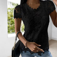 Load image into Gallery viewer, Women&#39;s U-neck Solid Color Lace T-shirt Top