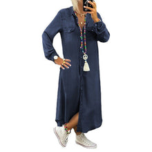 Load image into Gallery viewer, Women&#39;s Solid Color Long Sleeve Casual Denim Dress