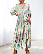 Load image into Gallery viewer, Color Block Print Dress with 3/4 Sleeves