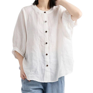 Leisure Solid Color Half Sleeve O-neck Blouse