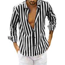 Load image into Gallery viewer, Spring Summer Men&#39;s Cotton Linen Striped Button Shirt