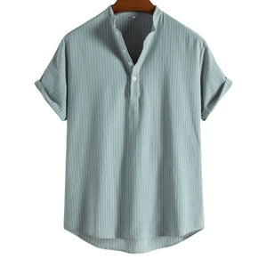 Striped Stand Collar Short Sleeve Shirt