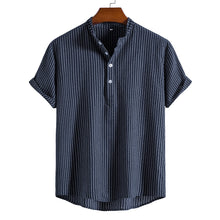 Load image into Gallery viewer, Striped Stand Collar Short Sleeve Shirt